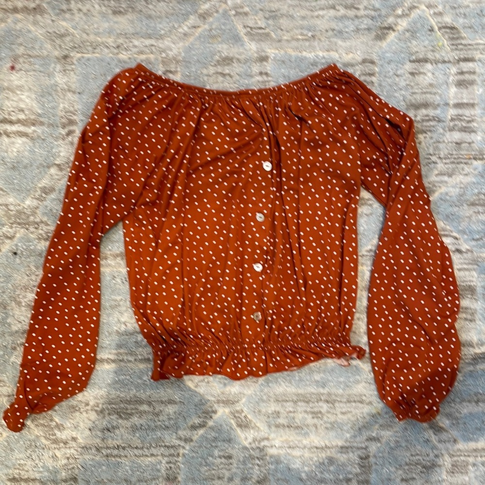 Orange polkadot blouse